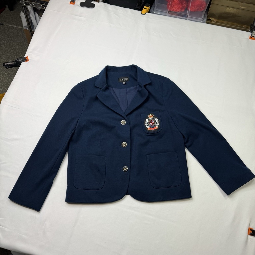 Topshop Womens Blazer Blue US 8  Single Breasted 3 Button Style Preppy
